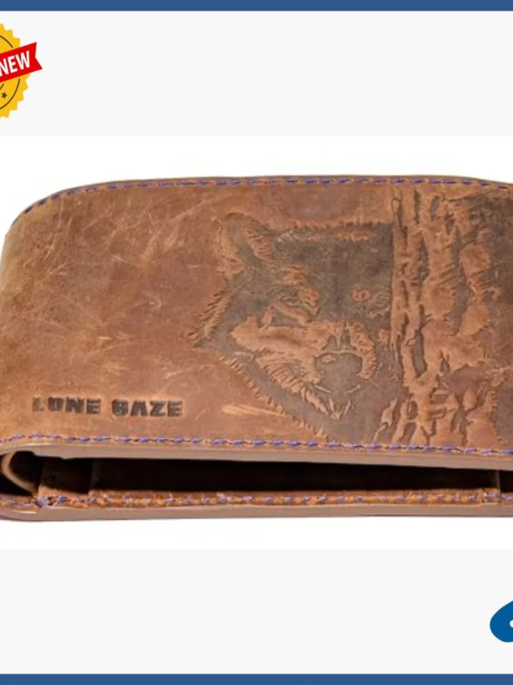 Men's RFID Leather Bifold Wallet with Wolf Embossing, Gift Box